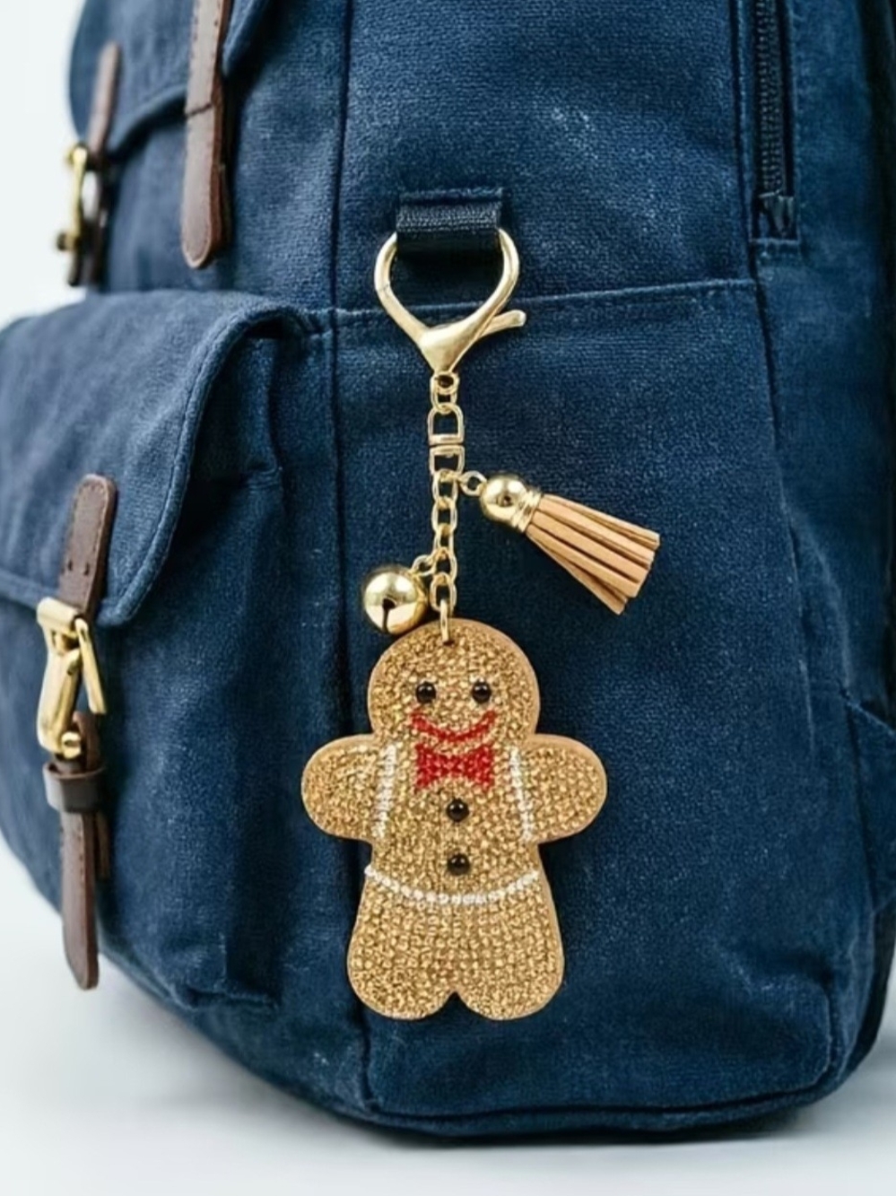 Gold Gingerbread Crystal Bag Charm Keychain